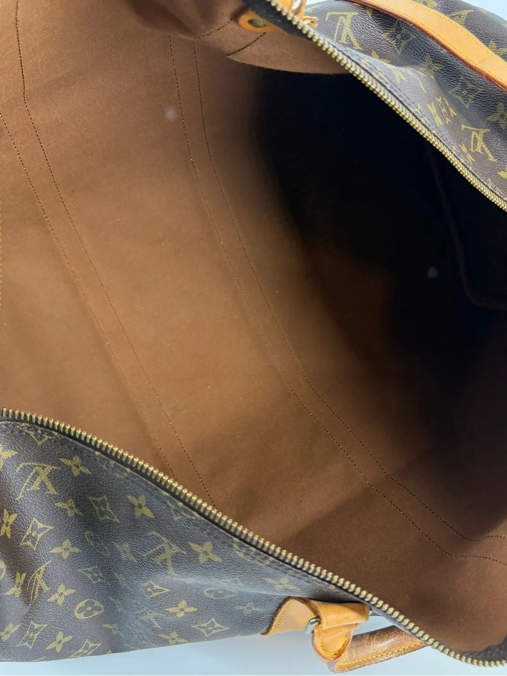 Louis Vuitton Brown Monogram Duffel with Tan Leather Accents